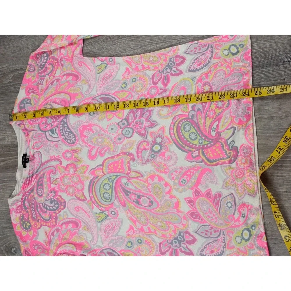 Talbots Neon Pink Paisley Crewneck Sweater soft/ lightweight size Medium